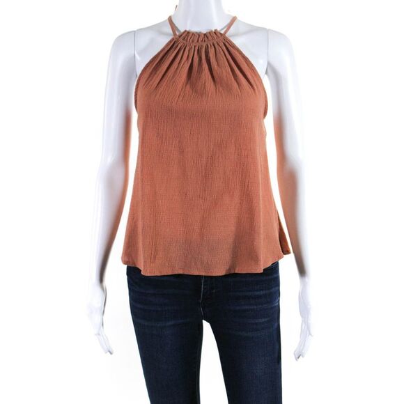 Three Of Something Womens Cotton Crepe High Neck Dune Tank Top Brown Size XS - Picture 1 of 5
